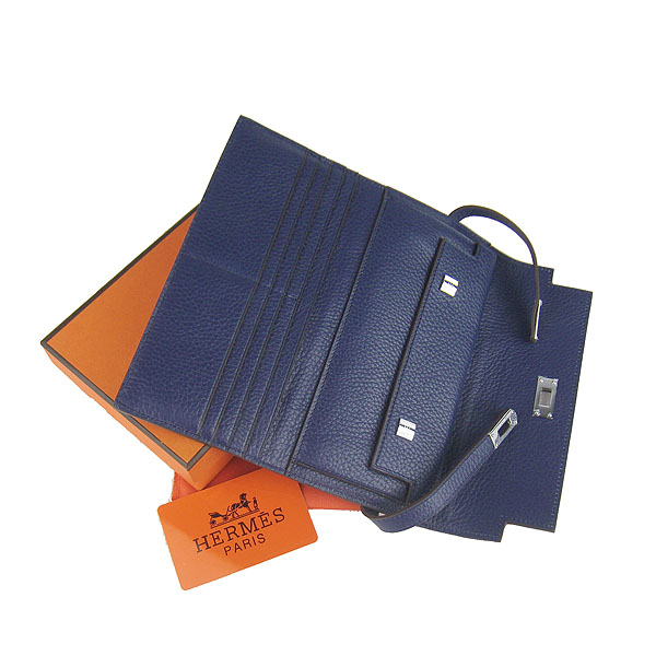 High Quality Hermes Kelly Long Clutch Bag Dark Blue H009 Replica